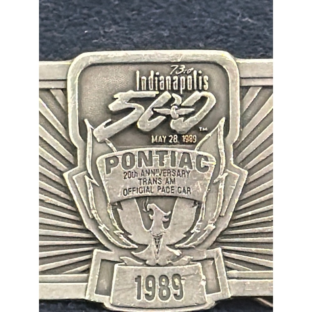 Vtg 1989 Indianapolis 500 Pontiac Trans Am Pace Car Pewter Belt Buckle 363/500 - Picture 4 of 4